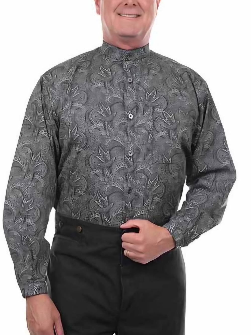 Scully Navy Paisley Mandarin-Collar Button-Down Shirt